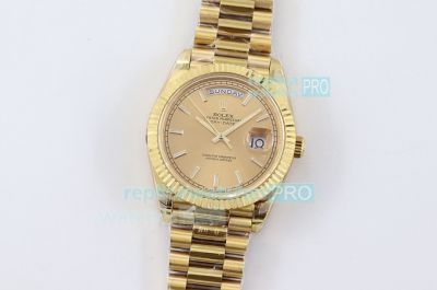 High Replica Rolex Day Date Watch Yellow Gold Face Yellow Gold strap Fluted Bezel  40mm